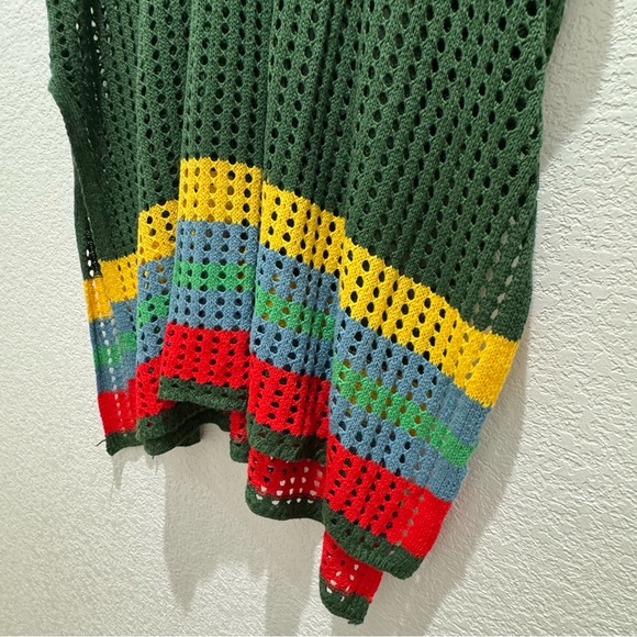 Crochet Knit Sweater Dress Tunic Green Multicolor Stripes 2XL – Fall Layering - Picture 5 of 9